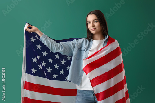 Young woman with USA flag o...