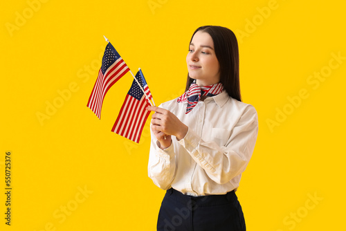 Young woman with USA flags ...