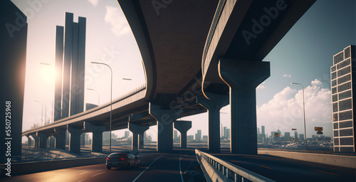 Obraz na płótnie Calm highway and overpass in city, 3D rendering