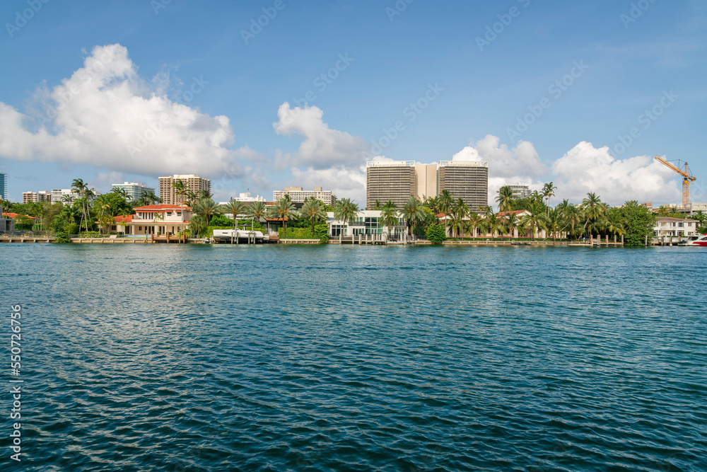 Miami bay skyline above the buildings with trees outdoors at Florida
