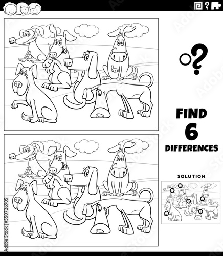 differences game with cartoon dogs coloring page
