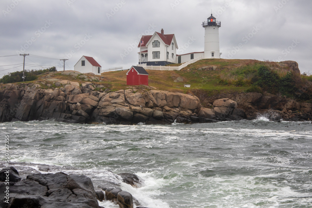 Nubble Lighthouse at Cape Neddick, York, Maine, New England landscape, USA