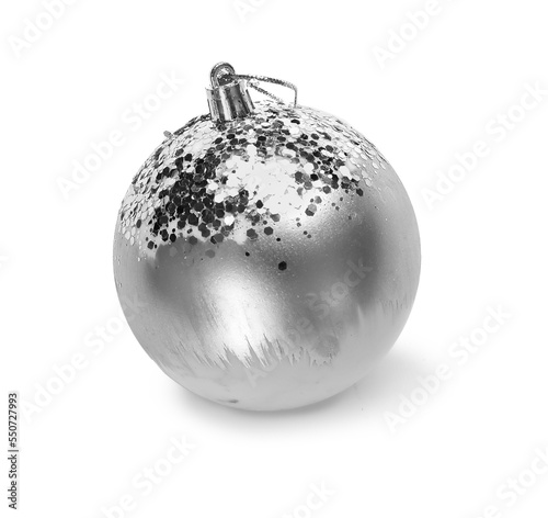 Silver Christmas ball isolated on white background