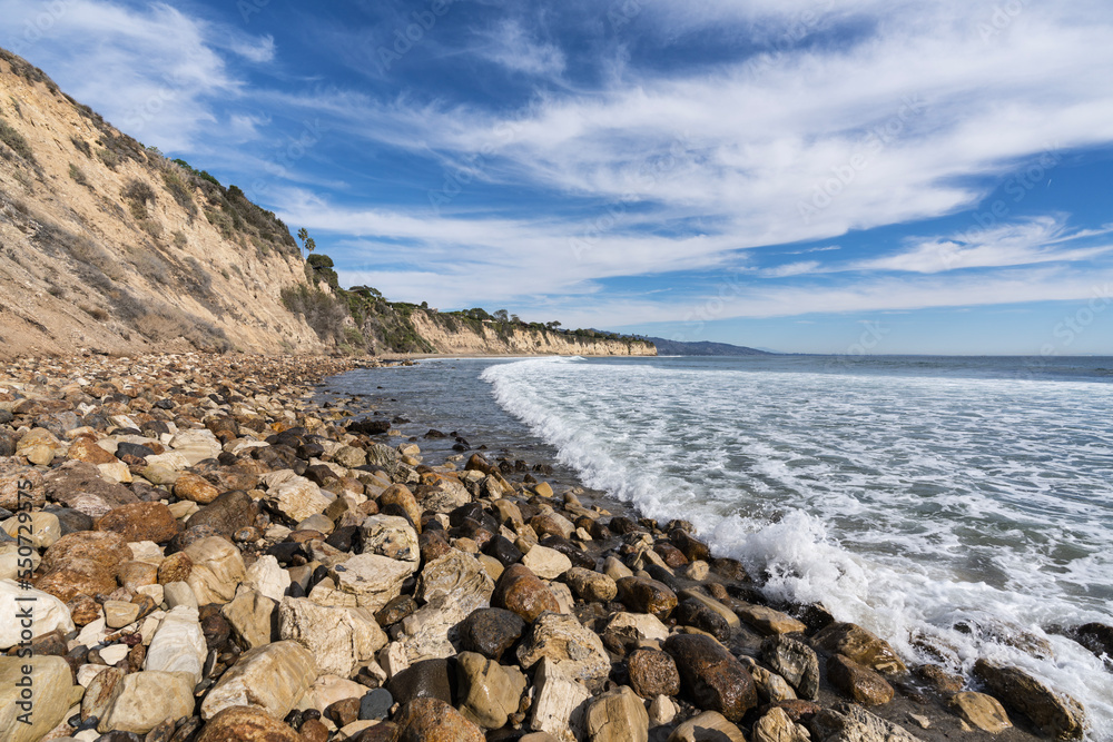 Remote Dume Cove beach in Malibu, California. Remote Dume Cove beach in Malibu, California.