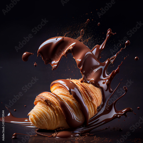 croissant falling into chocolate