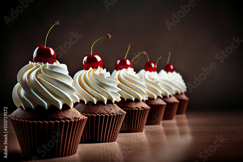 chocolate cupcakes with whipped cream photo