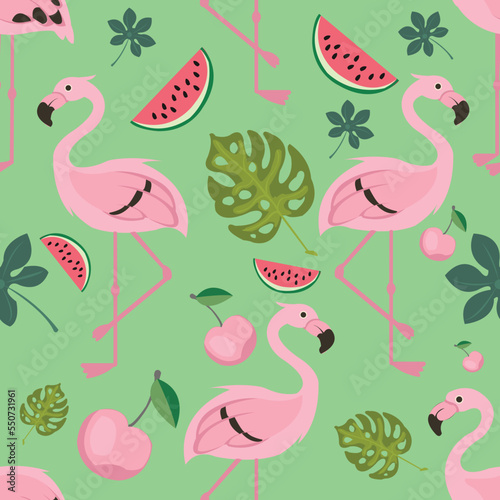 seamless flamingo pattern vector illustration © iopart