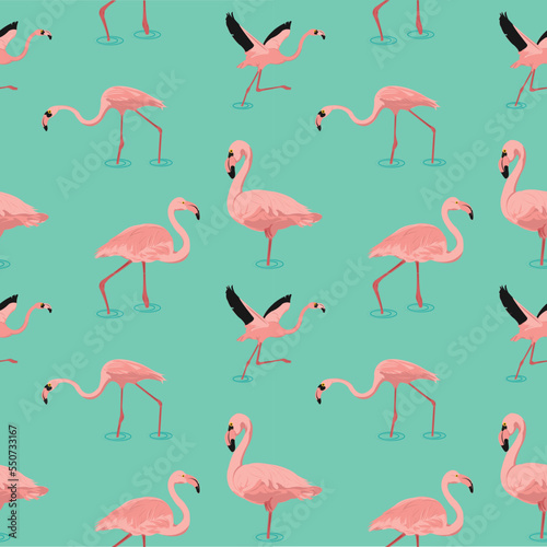 seamless flamingo pattern vector illustration © iopart