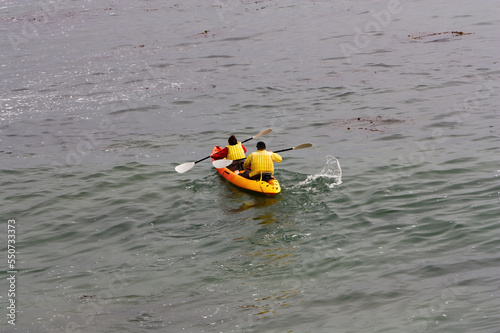 Two-Person Rental Kayak Paddling On Monterey Bay California