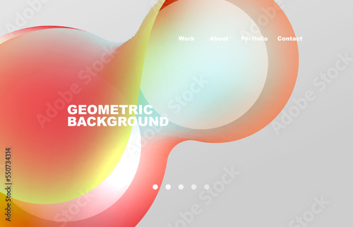 Landing page abstract liquid background. Flowing shapes, round design and circle. Web page for website or mobile app wallpaper