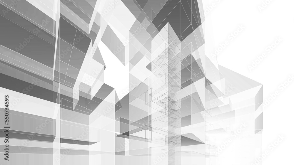 Abstract black and white architectural rendering 3d illustration Abstract black and white architectural rendering 3d illustration