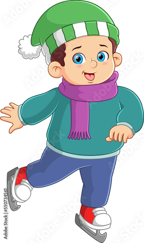 A fat boy skating in winter