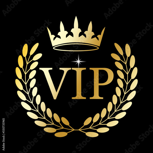 Gold crown vip wreath. Party invitation design. Certificate design. Vector illustration. Stock image.