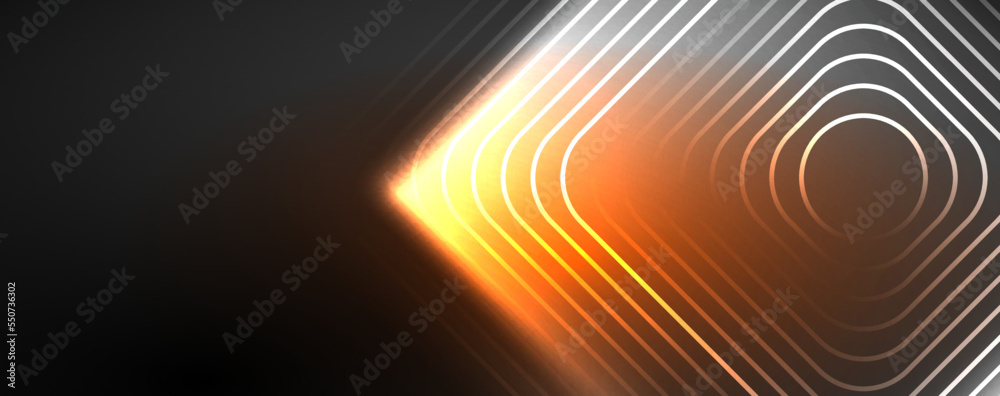 Neon glowing techno lines, hi-tech futuristic abstract background template. Vector illustration for wallpaper, banner, background, leaflet, catalog, cover, flyer