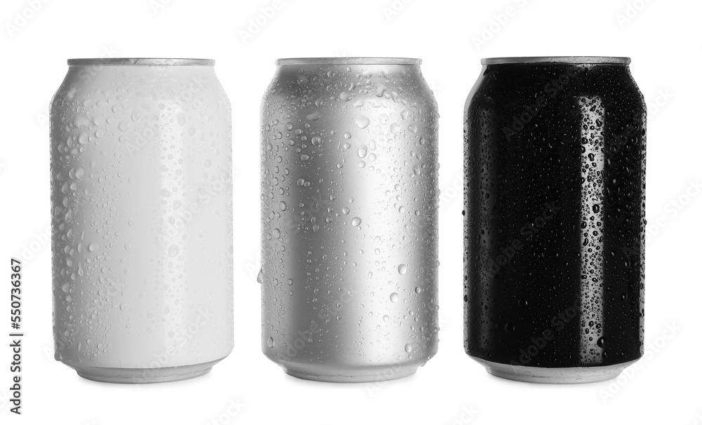Aluminum cans with drinks on white background Aluminum cans with drinks on white background