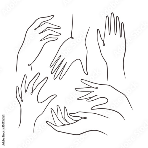 Set of line hand gesture silhouettes. Hand drawn vector illustrations. 