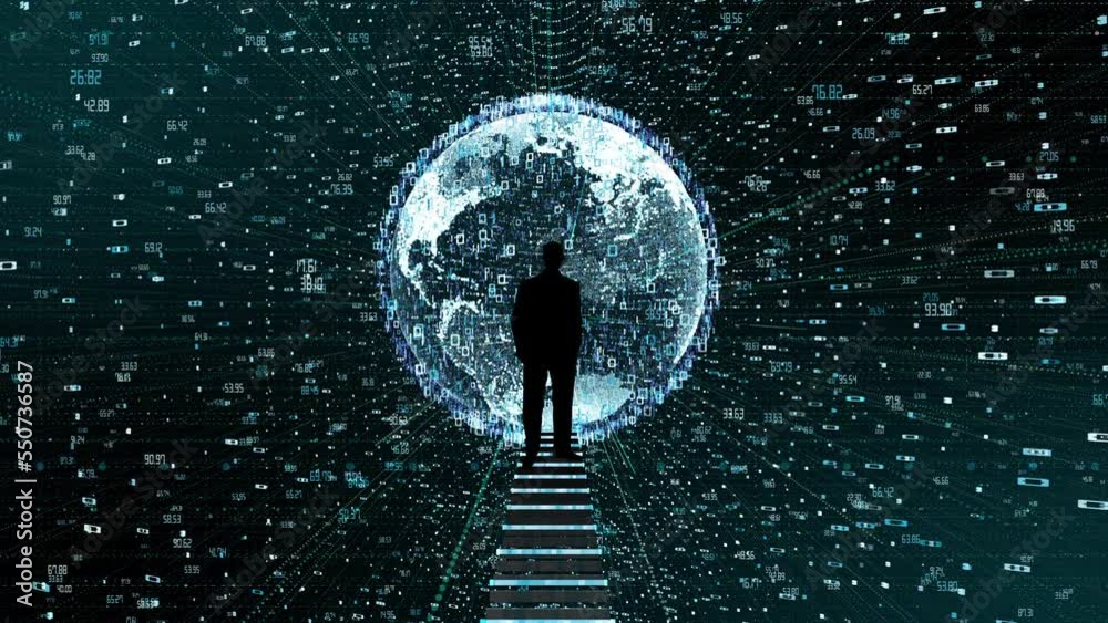 Man looking at digital earth matrix