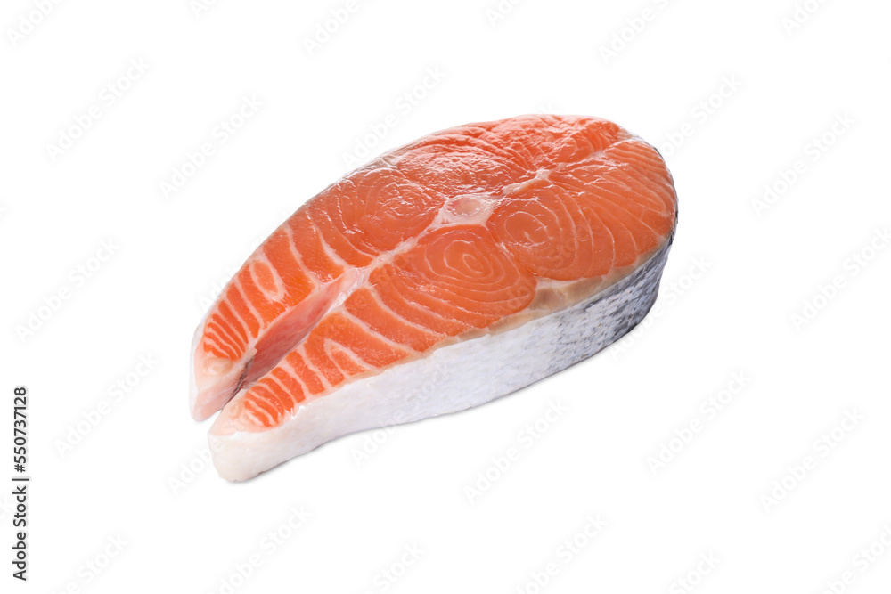 Fresh raw salmon steak isolated on white Fresh raw salmon steak isolated on white