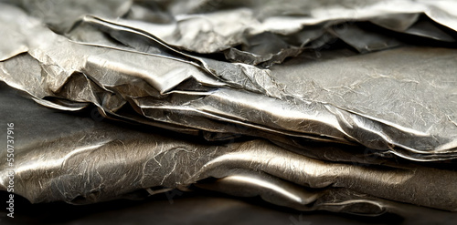 Rumpled foil. Silver foil texture. Graphics background for design. 