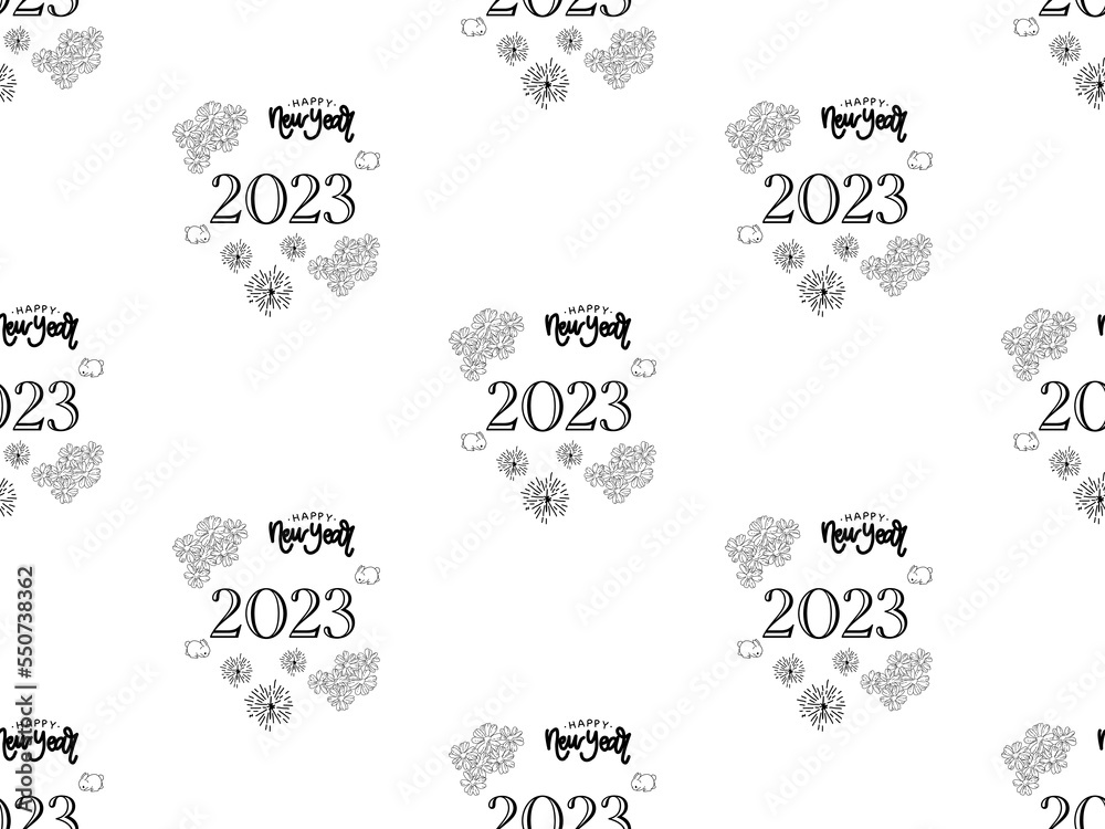 Happy New Year cartoon character seamless pattern on white background