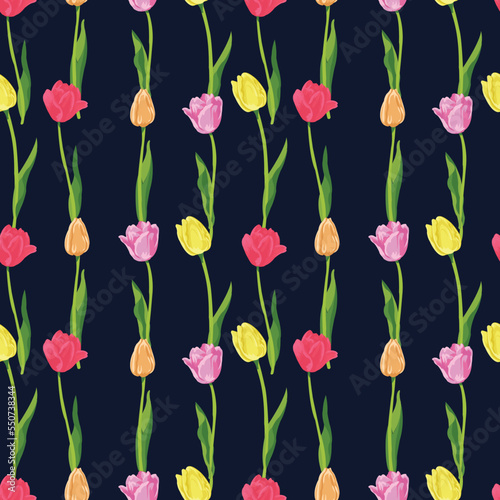 Abstract floral seamless pattern tulips .Trendy hand drawn textures. Modern abstract design for,paper, cover, fabric and other users, © iopart
