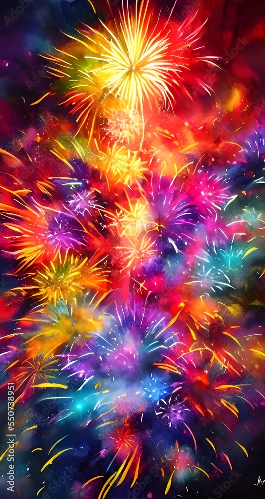 The sky is dark, but it's lit up by the bright colors of the fireworks. They explode in the air, creating patterns and shapes that are briefly illuminated against the night sky. The sky is dark, but it's lit up by the bright colors of the fireworks. They explode in the air, creating patterns and shapes that are briefly illuminated against the night sky.