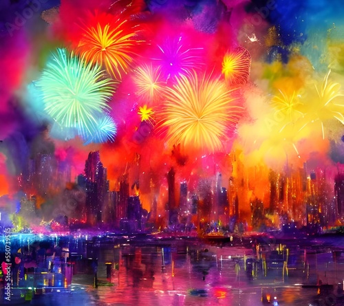 The sky is lit up with vibrant colors as the fireworks explode in the air. The crowd cheers and claps their hands in delight. It's a beautiful sight to behold.