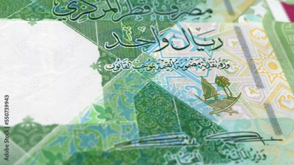 Vidéo Stock Qatar Qatari Riyal 1 Banknotes, One Qatari Riyal, Closeup and macro view of the