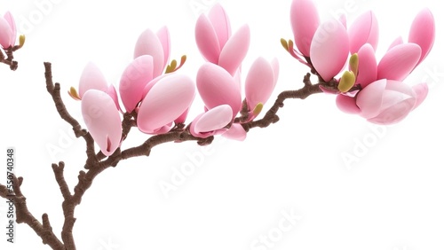 Blooming pink spring flowers of magnolia tree in spring time.