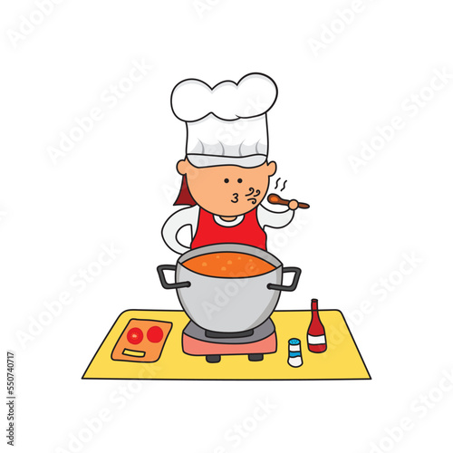 kids drawing Vector illustration of a chef cooking a soup in the kitchen