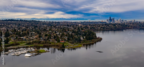 Aerial view of seattle neighborhood and lake washington