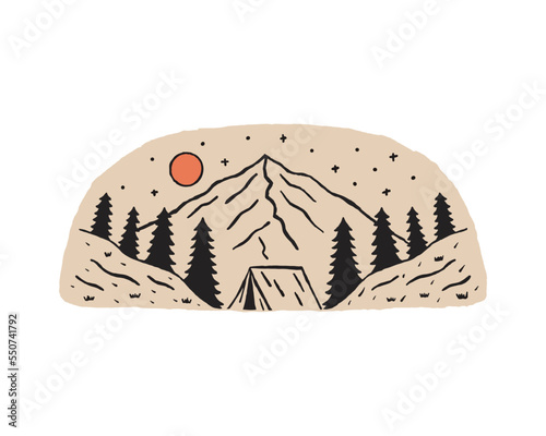 Camping nature adventure for badge sticker graphic illustration vector art t-shirt design