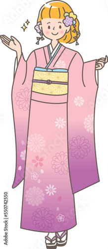 晴れ着姿の女性のイラスト素材
