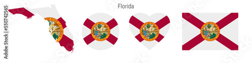 Florida flag in different shapes icon set. Flat vector illustration photo