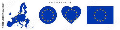 EU flag in different shapes icon set. Flat vector illustration