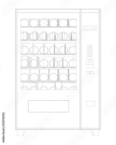 Outline of a vending snack machine from black lines isolated on a white background. Front view. Vector illustration.