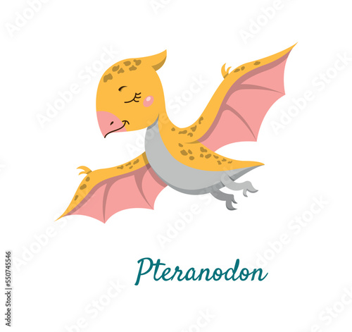 Cute pteranodon icon. Graphic element for printing on fabric, terrible and dangerous bird from before our era. Fictional character for children, toy or mascot. Cartoon flat vector illustration