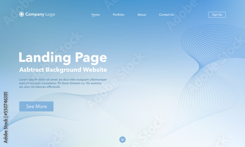 Landing Page. Abstract wave background website. Template for websites, or apps. Modern Blue design. Abstract vector style