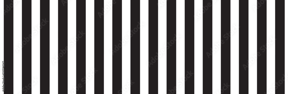 Black vertical stripes on white background. Straight lines pattern for backdrop and wallpaper template. Realistic lines with repeat stripes texture. Simple geometric background, vector illustration - obrazy, fototapety, plakaty 