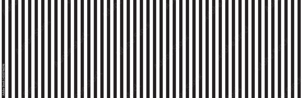 Black vertical stripes on white background. Straight lines pattern for backdrop and wallpaper template. Realistic lines with repeat stripes texture. Simple geometric background, vector illustration - obrazy, fototapety, plakaty 