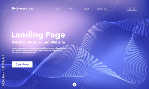 Landing Page. Abstract wave background website. Template for websites, or apps. Modern Blue design. Abstract vector style