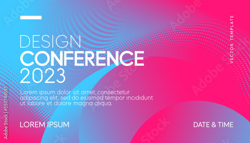 Abstract modern business conference design template with gradient halftone effect composition. Minimal flyer layout. Vector, 2023