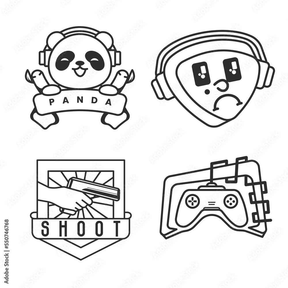 Illustration vector graphic of 4 set of sticker gaming line art on a white background Illustration vector graphic of 4 set of sticker gaming line art on a white background