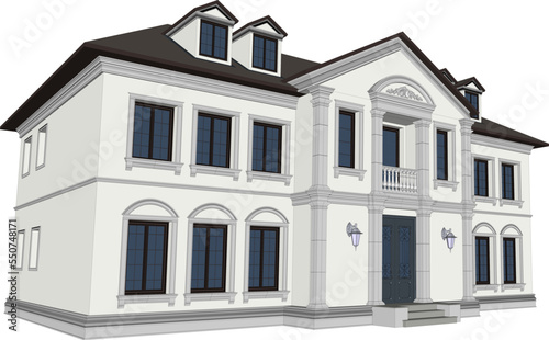 colonial style classic vector villa model with white background