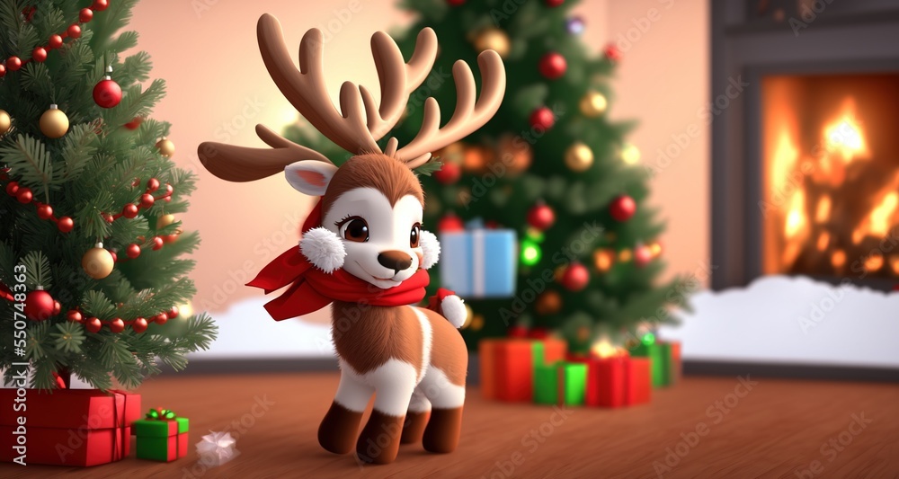 christmas tree and reindeer and gifts christmas tree and reindeer and gifts