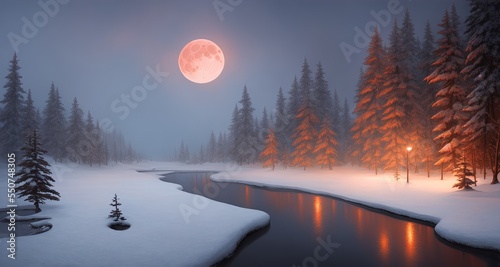 wister landscape with red moon photo