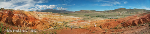 Colored mountains in the south of Altai, desert climate, large panorama