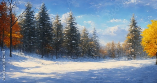 autumn forest in the snow