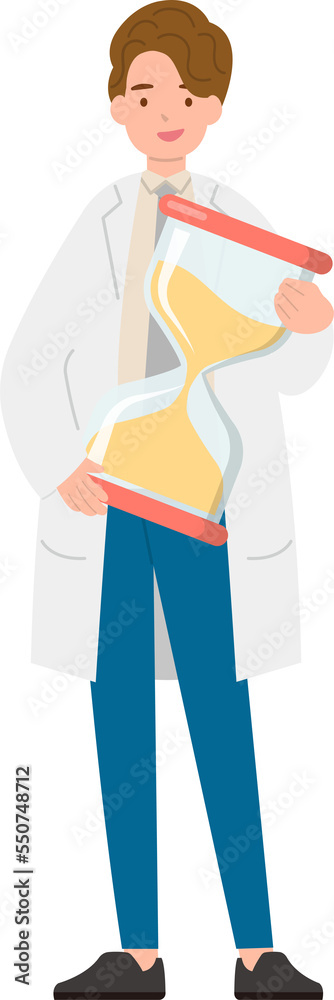 Paramedic or doctor or nurse man in physician gown with hourglass