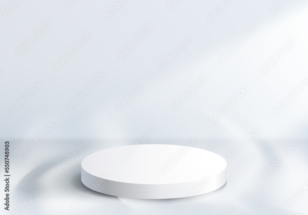3D realistic modern minimal white cylinder podium platform with smoky elements on clean wall scene background 3D realistic modern minimal white cylinder podium platform with smoky elements on clean wall scene background